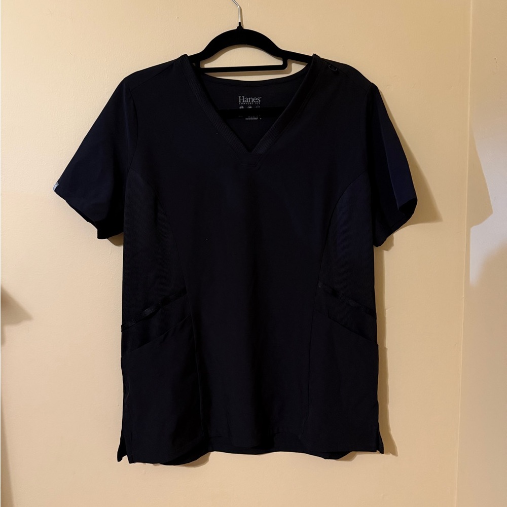 Hanes Black V-Neck Short Sleeve Scrub Top